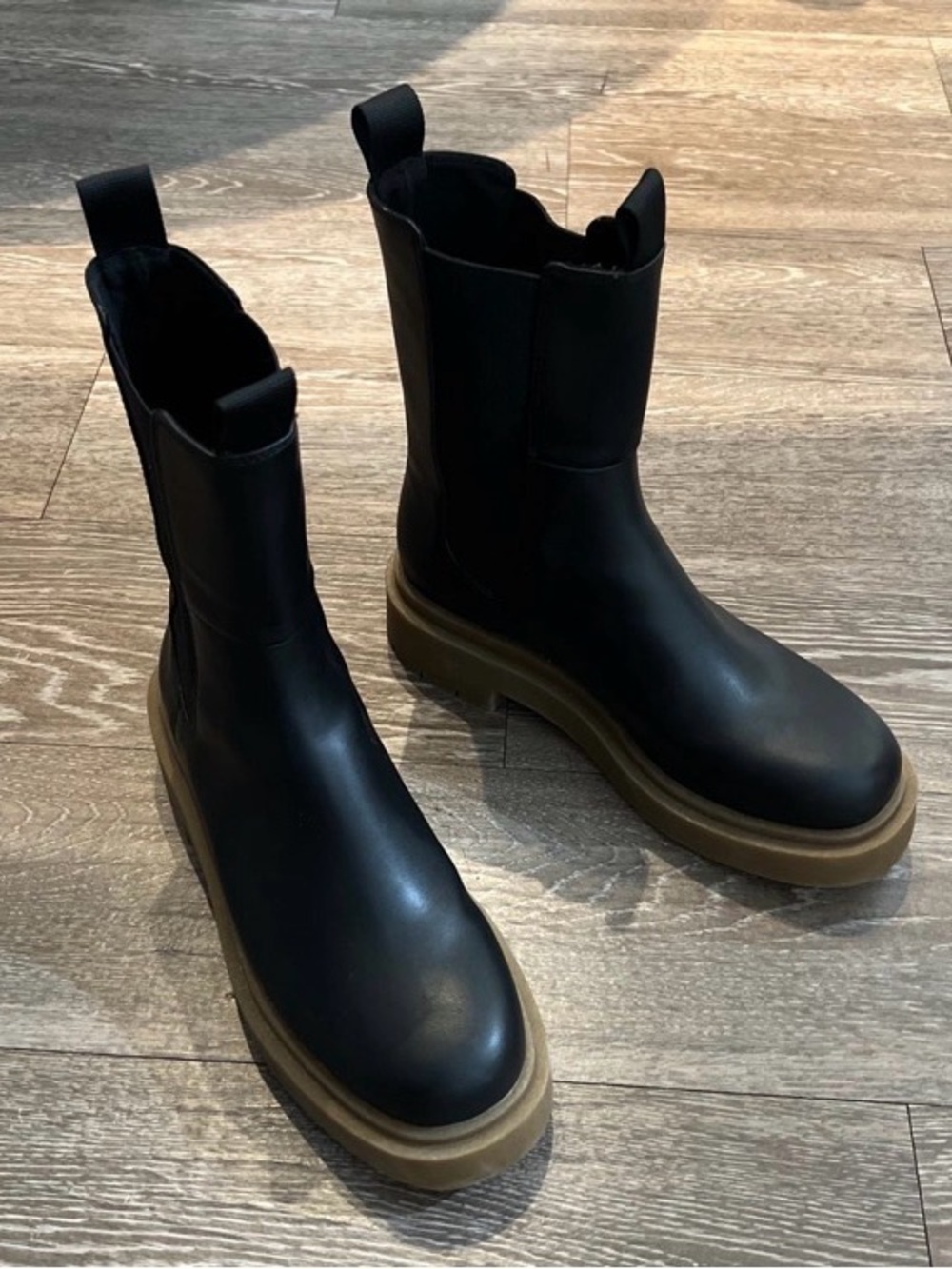 H&M Black Chelsea Ankle Boots with Chunky Brown Sole